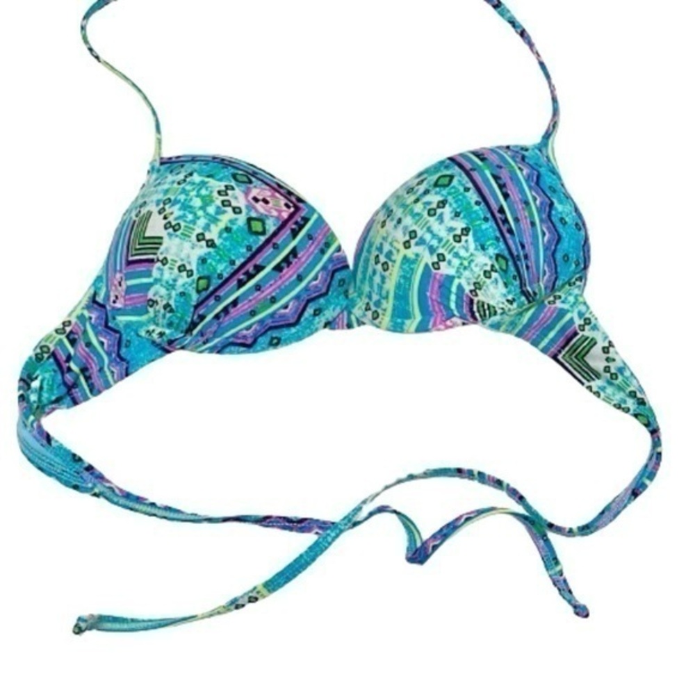 Hobie teal blue print bikini top xs